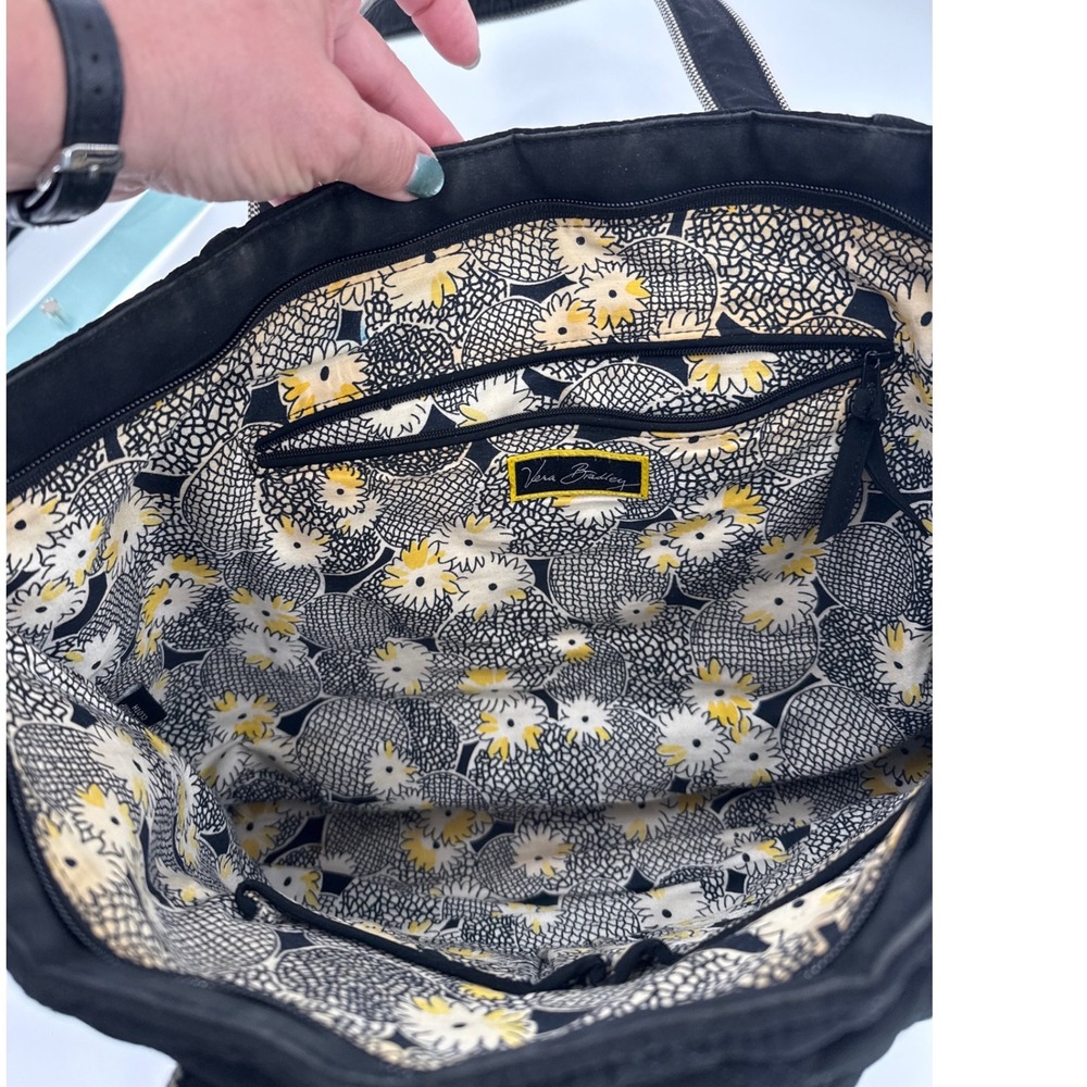 Vera Bradley Black Quilted Microfiber Tote Bag Women Large(Light wear on front) - Picture 8 of 11